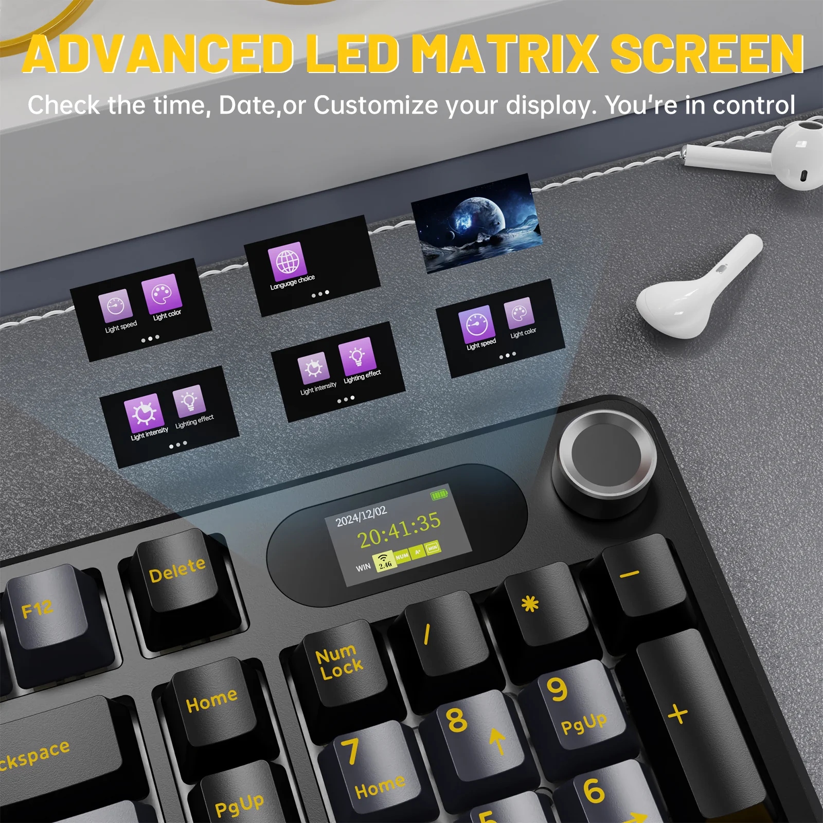 Клавіатура ігрова механічна Attack Shark X98 Pro 99кл. RGB, Wireless, TFT disp, Star Black (X98PROSB_AS) Чорний на малюнкі №8