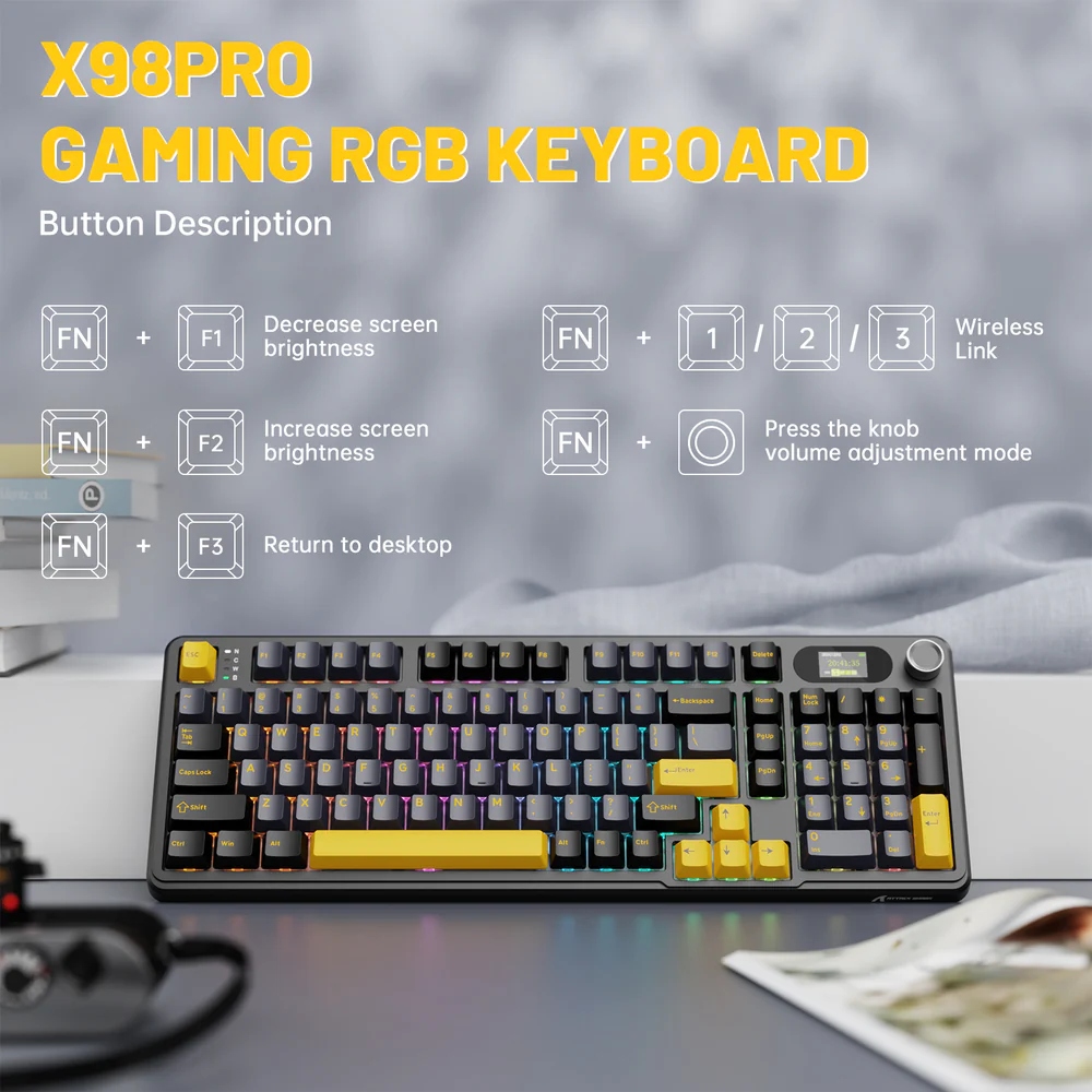Клавіатура ігрова механічна Attack Shark X98 Pro 99кл. RGB, Wireless, TFT disp, Star Black (X98PROSB_AS) Чорний на малюнкі №9