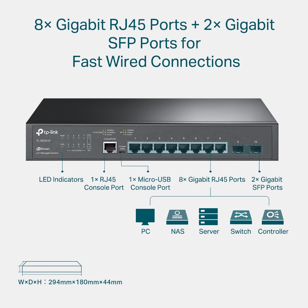 Комутатор TP-Link TL-SG3210, 2xSFP/1000 Мбіт/с, 8x10/100/1000 RJ45 (TL-SG3210) на малюнкі №4