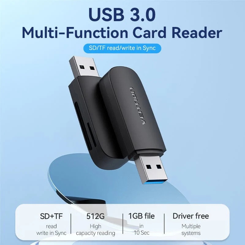 Card Reader USB 3.0, 2-слота SD/TF чорний Vention (CLGB0) на малюнкі №4
