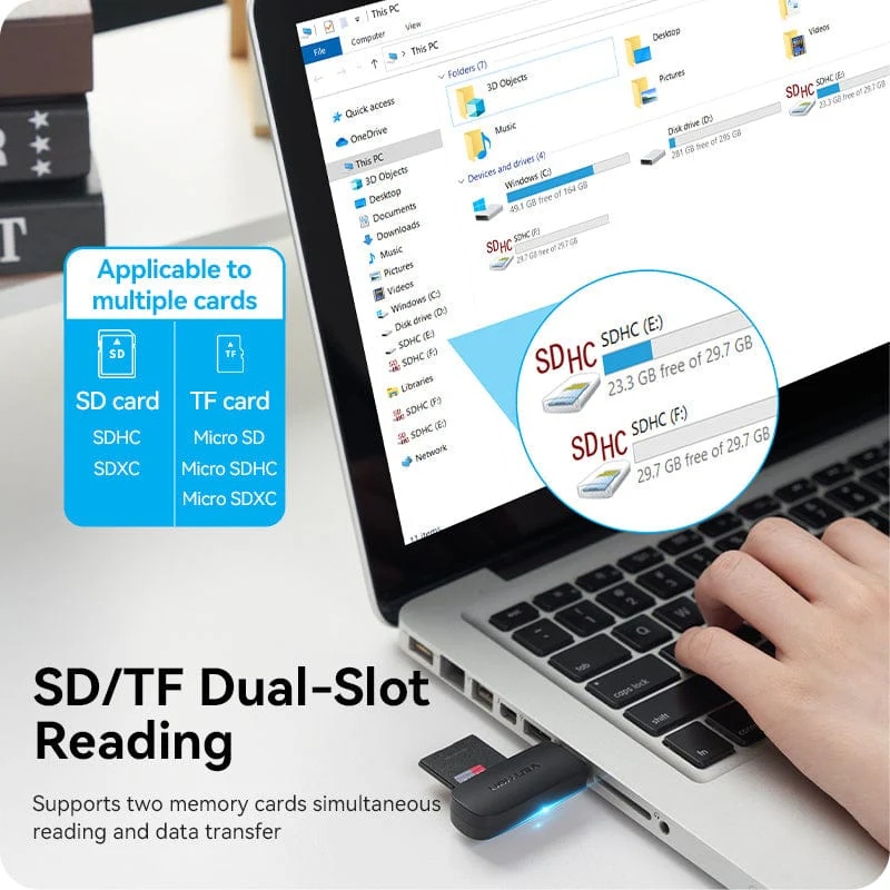 Card Reader USB 3.0, 2-слота SD/TF чорний Vention (CLGB0) на малюнкі №5