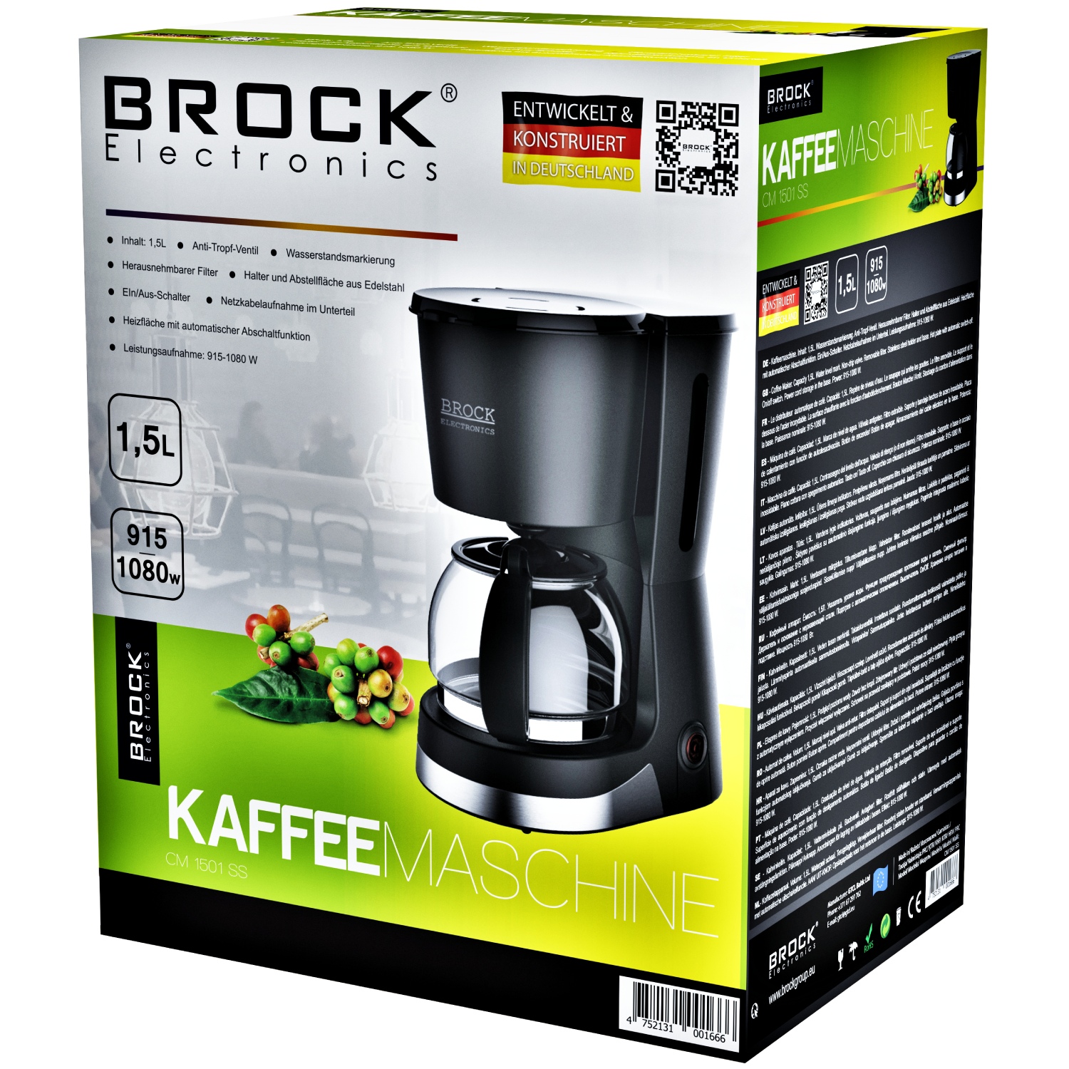 Кавоварка BROCK крапельна/ 1.5л/ 915-1080 Вт/ мелена/ чорнa (CM 1501 SS) Чорний/сріблястий на малюнкі №2
