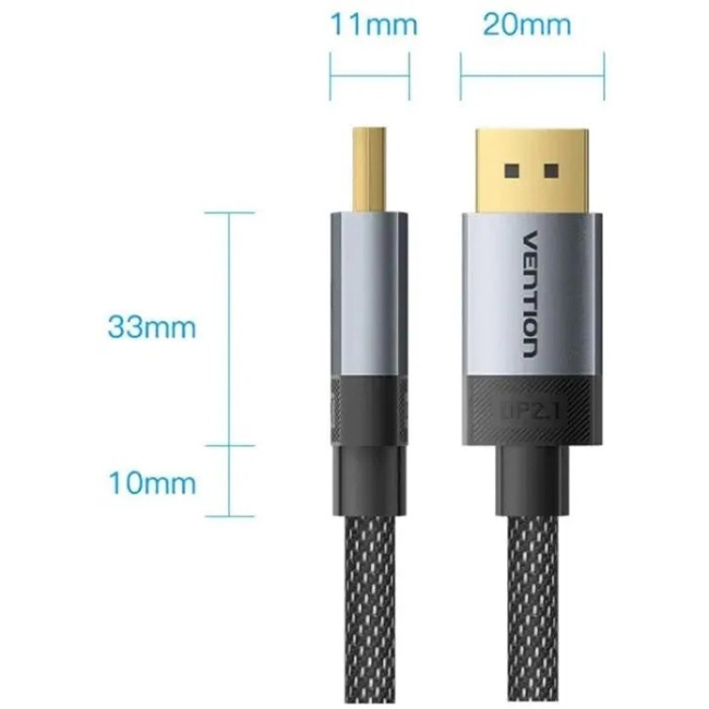 Кабель DisplayPort M - M 1.0м, V2.1, 16K 60 Гц, зворотня сумісність, обплетення, чорний Vention (HGBHF) на малюнкі №2