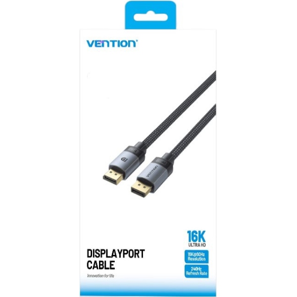 Кабель DisplayPort M - M 1.0м, V2.1, 16K 60 Гц, зворотня сумісність, обплетення, чорний Vention (HGBHF) на малюнкі №3