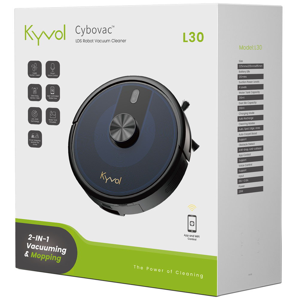 Робот пилосос Kyvol Cybovac L30 Lidar/210ml+210ml/2600 mA/2500 pa/Google Assistant,Amazon Alexa (Kyvol L30) Чорний на малюнкі №5