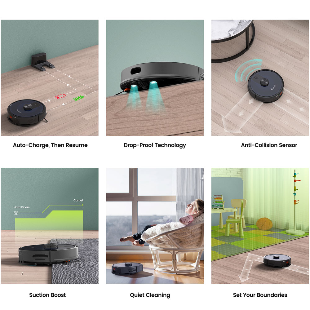 Робот пилосос Kyvol Cybovac L30 Lidar/210ml+210ml/2600 mA/2500 pa/Google Assistant,Amazon Alexa (Kyvol L30) Чорний на малюнкі №9