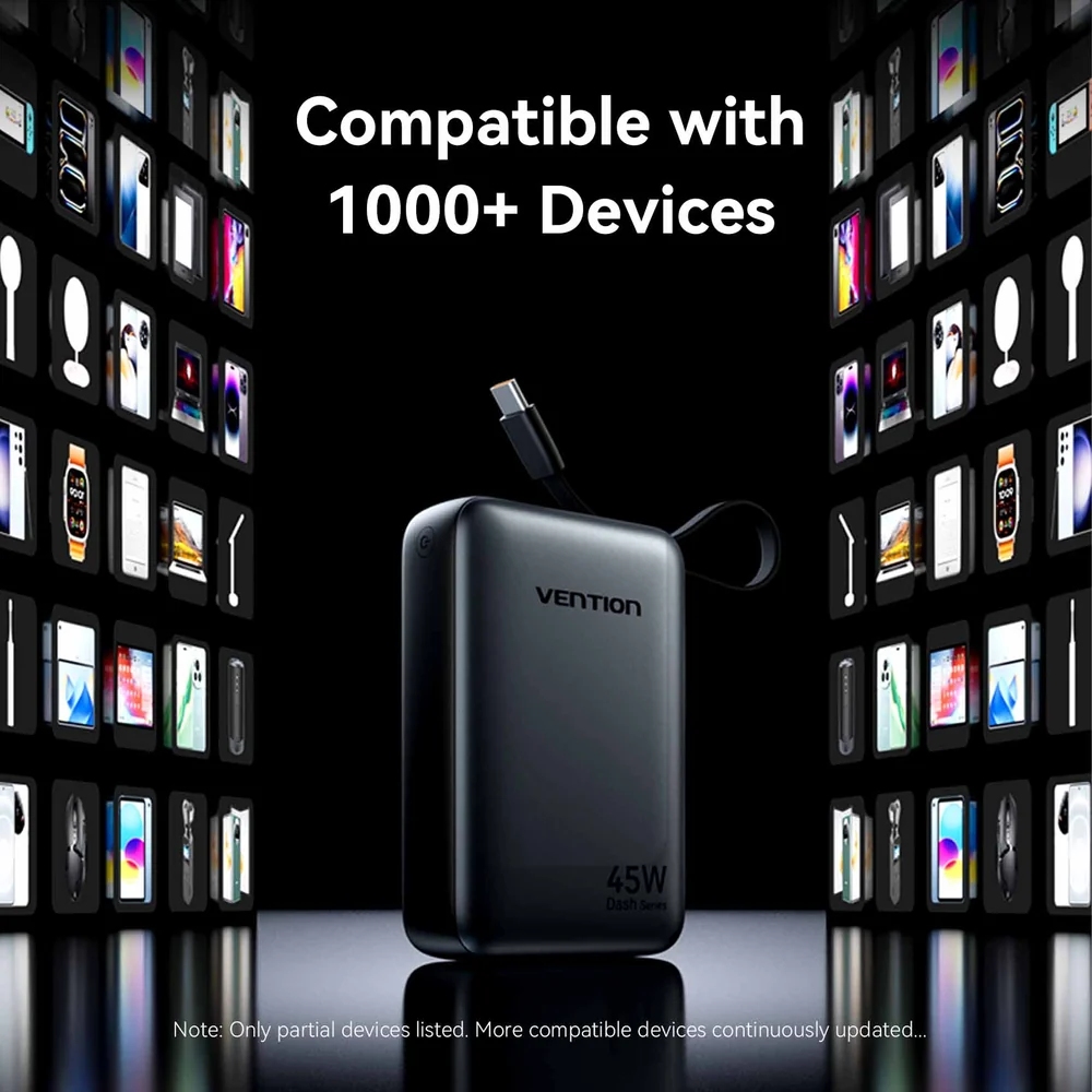 УМБ Vention 20000mAh 45W PD3.1, USB-A, USB-C In/Out, with Built-in USB-C cable Gray (FHGH0) на малюнкі №11