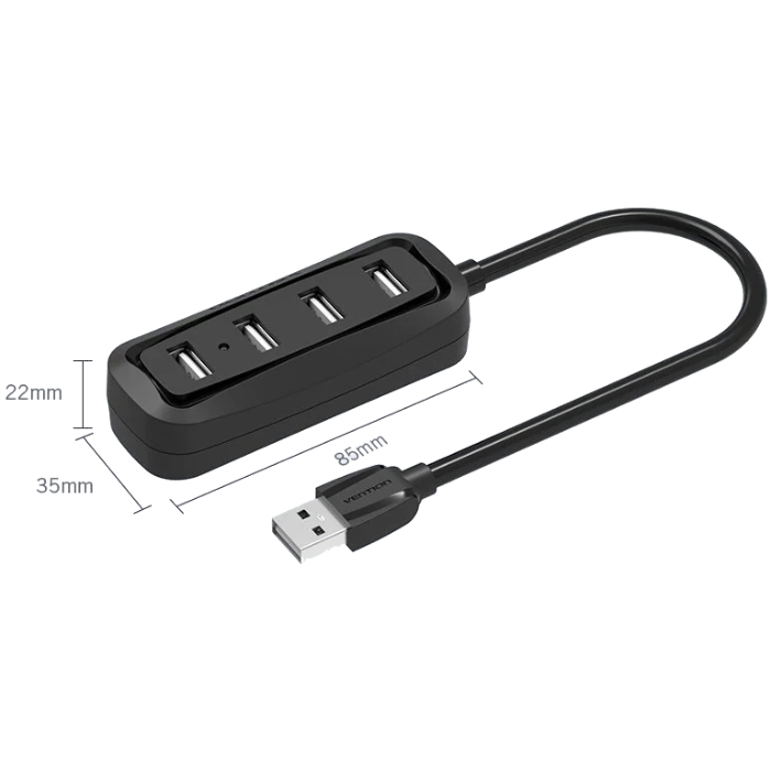 Хаб USB 2.0 - 4xUSB-A 2.0, 1,0м, чорний Vention (VAS-J43-B100) на малюнкі №4