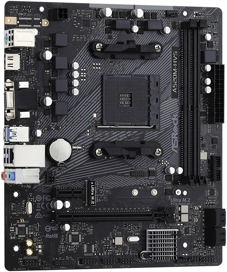 ASRock (AM4/A520, 2*DDR4, PCIex16, D-Sub/HDMI, 4xSATA, M.2, GLan, 8ch, mATX) (A520M-HVS) на малюнкі №2