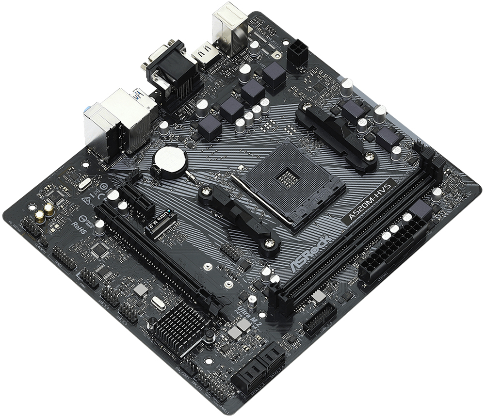 ASRock (AM4/A520, 2*DDR4, PCIex16, D-Sub/HDMI, 4xSATA, M.2, GLan, 8ch, mATX) (A520M-HVS) на малюнкі №3
