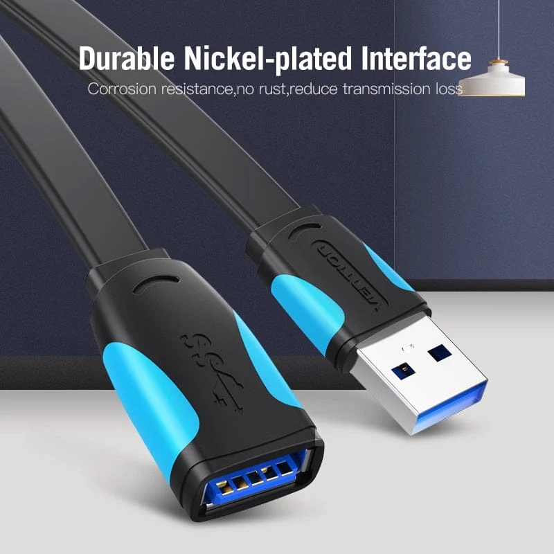 Кабель продовжувач USB 3.0 AM-AF, 3.0м, Flat design, Nickel Plating PVC, Vention (VAS-A13-B300) Чорний на малюнкі №6