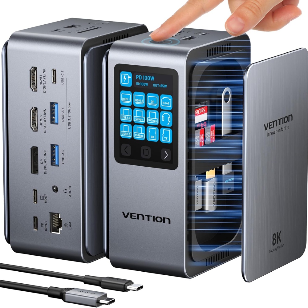 Док-станція USB3.2 Type-C -- HDMIx2, 8K30Hz/DP/USB-C3.2/2xUSB-A3.2/USB-A2.0/SD/TF/RJ45/3.5mm TRRS/P (TFXH0) на малюнкі №2