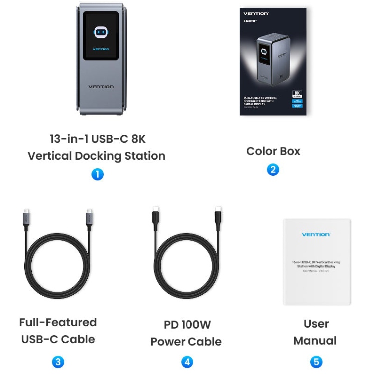 Док-станція USB3.2 Type-C -- HDMIx2, 8K30Hz/DP/USB-C3.2/2xUSB-A3.2/USB-A2.0/SD/TF/RJ45/3.5mm TRRS/P (TFXH0) на малюнкі №4