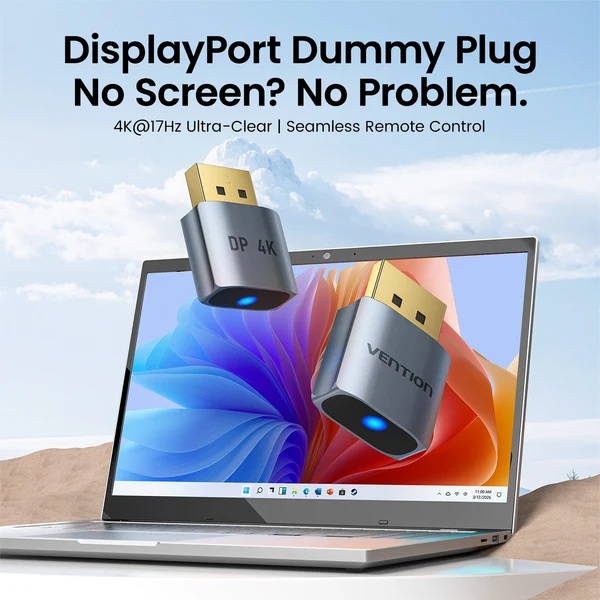 Перехідник - емулятор DisplayPort M 4K 17Гц, Aluminium alloy, голубий, Vention (AIYH0) на малюнкі №2