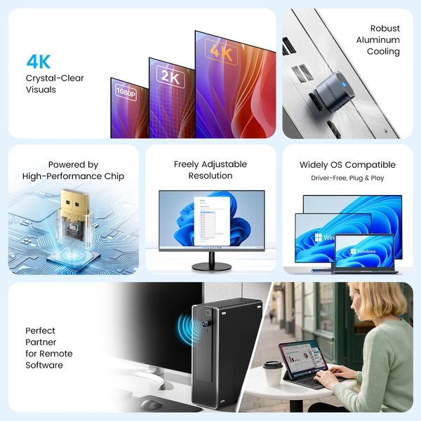 Перехідник - емулятор DisplayPort M 4K 17Гц, Aluminium alloy, голубий, Vention (AIYH0) на малюнкі №3