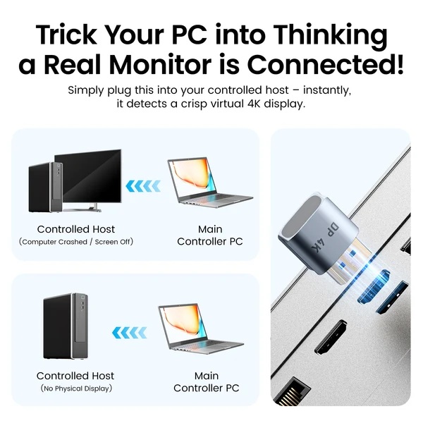 Перехідник - емулятор DisplayPort M 4K 17Гц, Aluminium alloy, голубий, Vention (AIYH0) на малюнкі №4