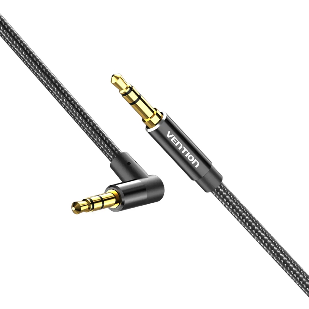 Кабель AUX Audio TRS M/M, кут 90°, 1.5м, Nylon Braided, чорний, Vention (BAZBG) Чорний на малюнкі №2