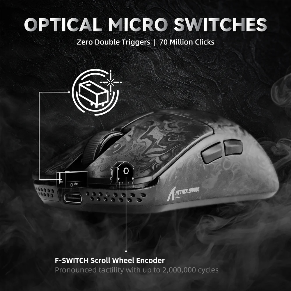 Мишка Attack Shark R11 Ultra, Wireless/Bluetooth, 42000dpi, (PAW3950MAX), 6кн, Ink Blade (R11ULTRAIB_AS) Чорний на малюнкі №8