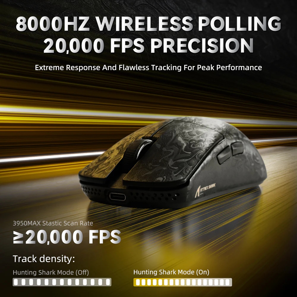 Мишка Attack Shark R11 Ultra, Wireless/Bluetooth, 42000dpi, (PAW3950MAX), 6кн, Ink Blade (R11ULTRAIB_AS) Чорний на малюнкі №9