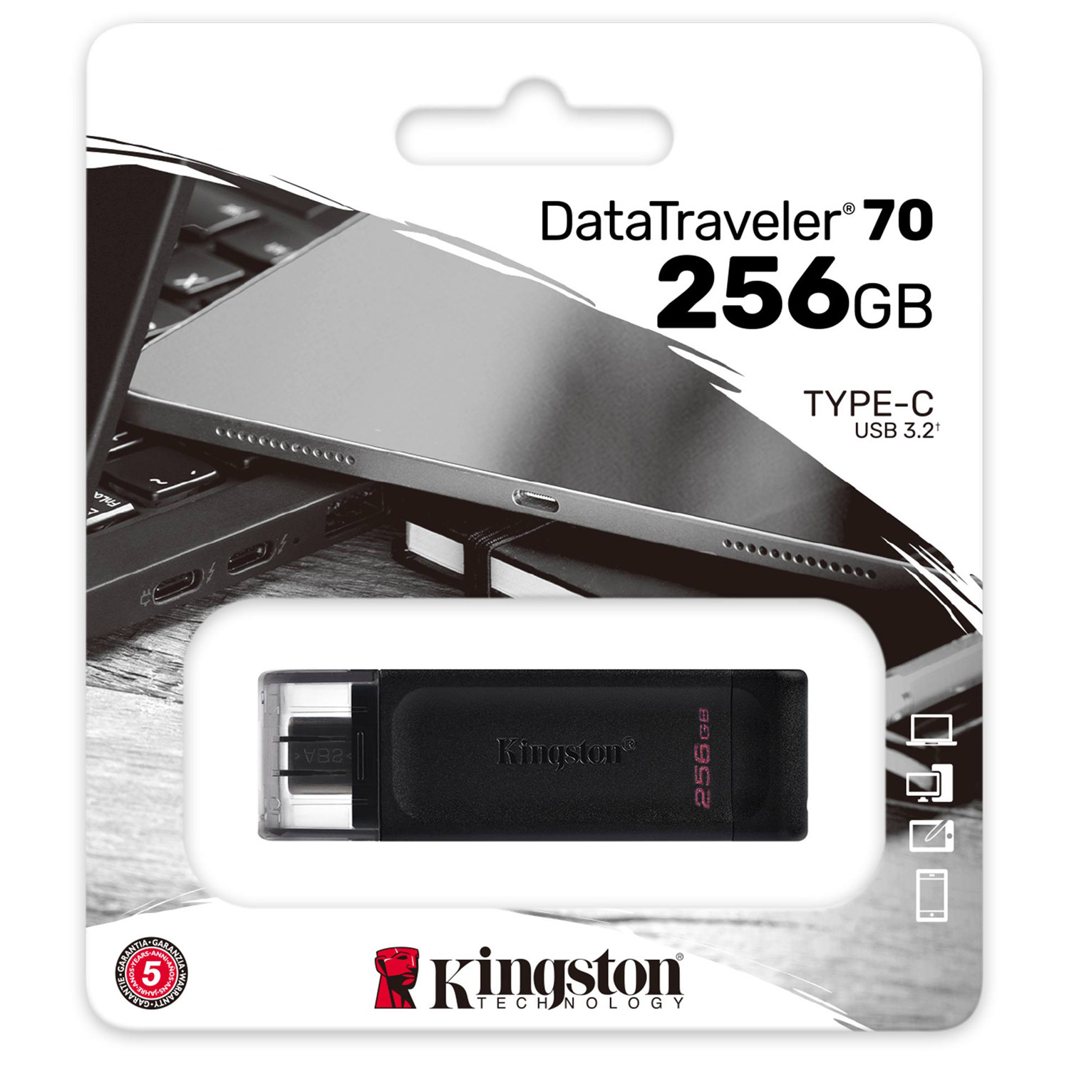 USB Flash Kingston 256GB USB Type-C DataTraveler 70, Retail (DT70/256GB#) Чорний на малюнкі №4
