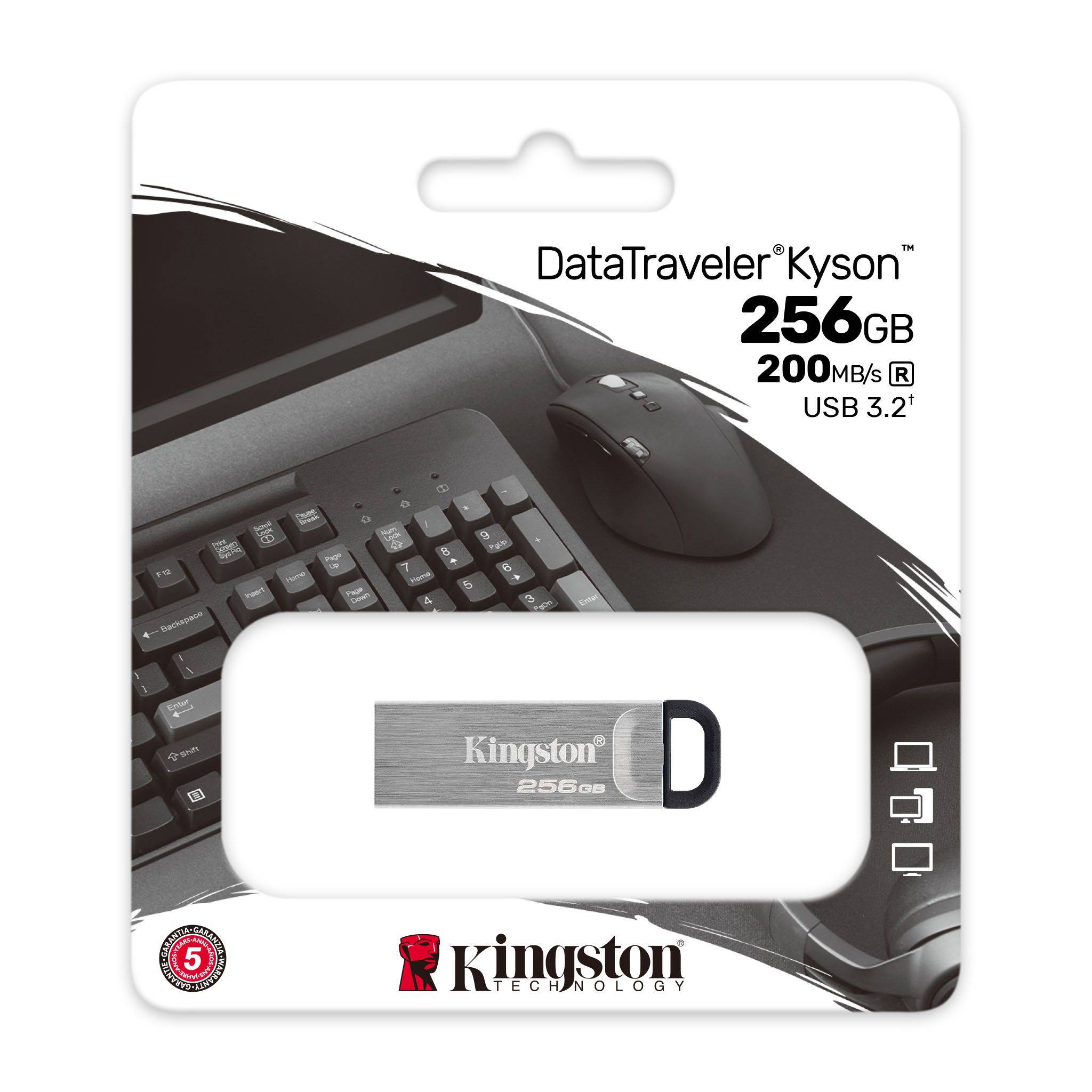 USB Flash Kingston 256GB USB 3.2 Gen 1 DataTraveler Kyson Metal, Retail (DTKN/256GB#) Чорний на малюнкі №3