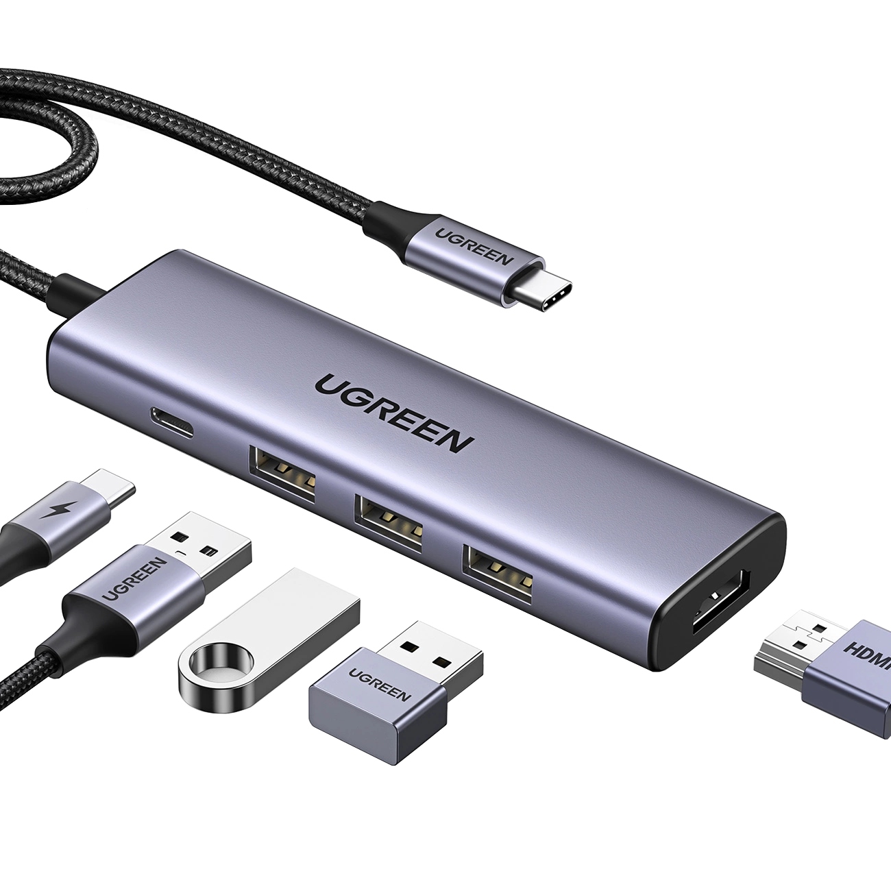 Док-станція USB3.1 Type-C -- HDMI 4K60Hz/3xUSB-А 3.0/Type-C/PD 100W 5-in-1 CM511 Ugreen (15597) на малюнкі №1