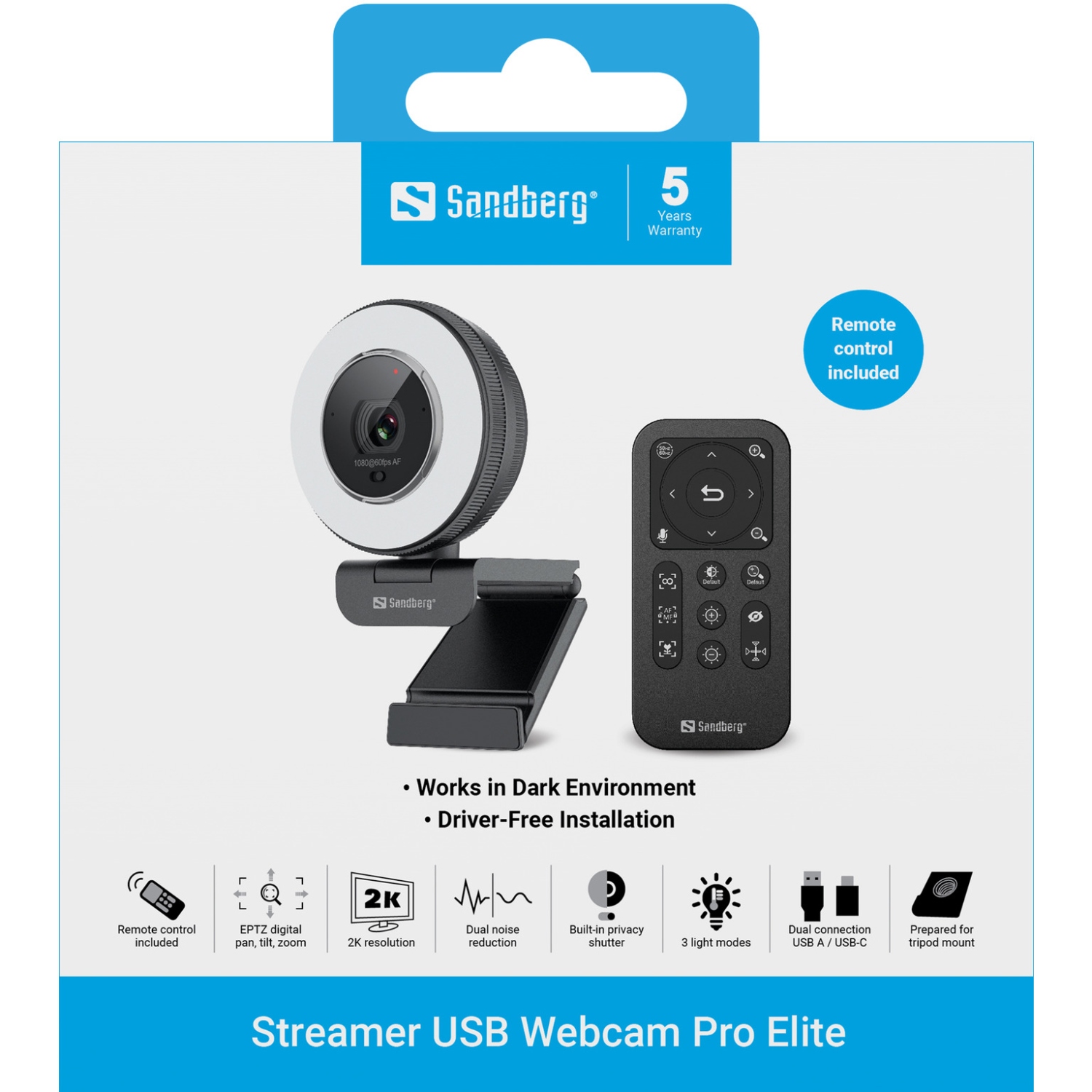 Веб-камера Sandberg Streamer USB Webcam Pro Elite Full HD, Remote control, USB-A/USB-C connection (134-39) на малюнкі №8
