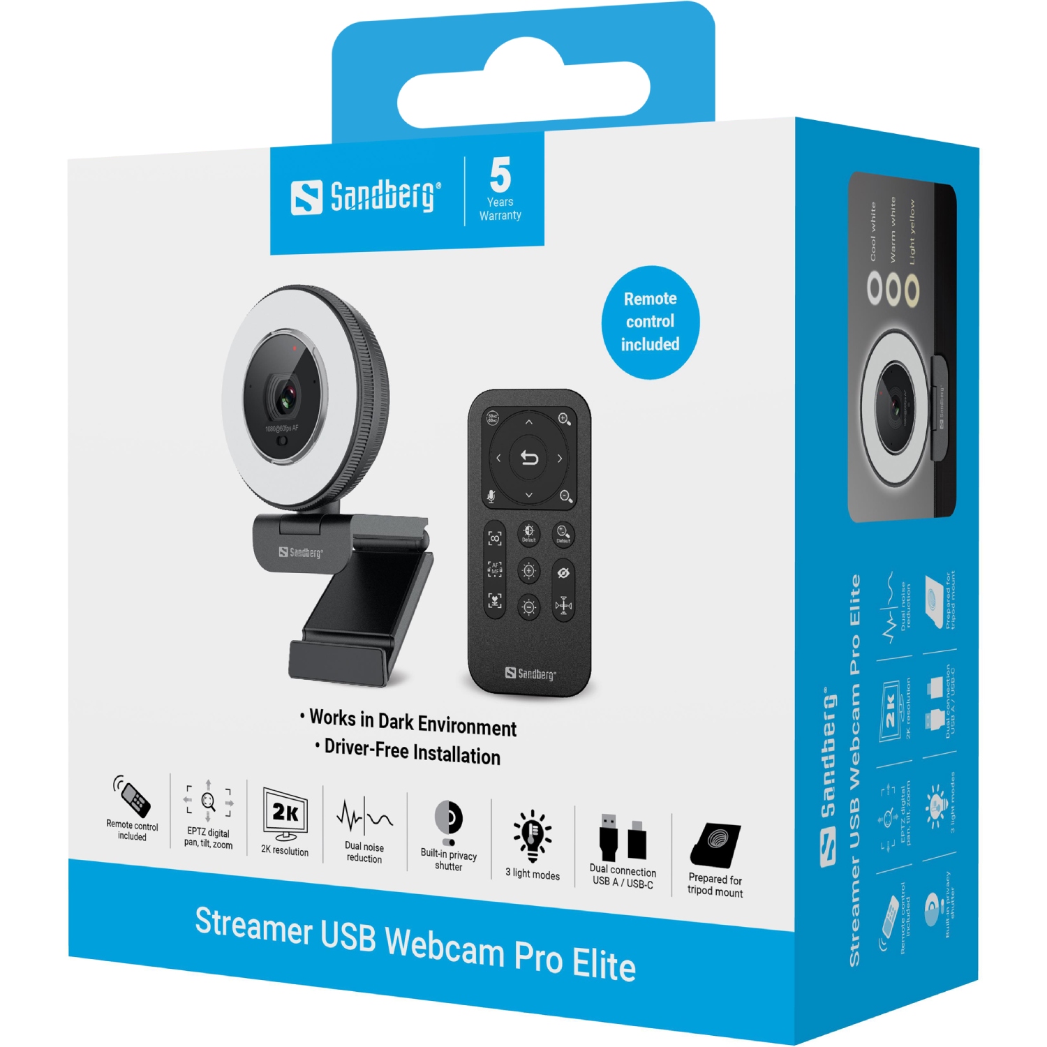 Веб-камера Sandberg Streamer USB Webcam Pro Elite Full HD, Remote control, USB-A/USB-C connection (134-39) на малюнкі №9