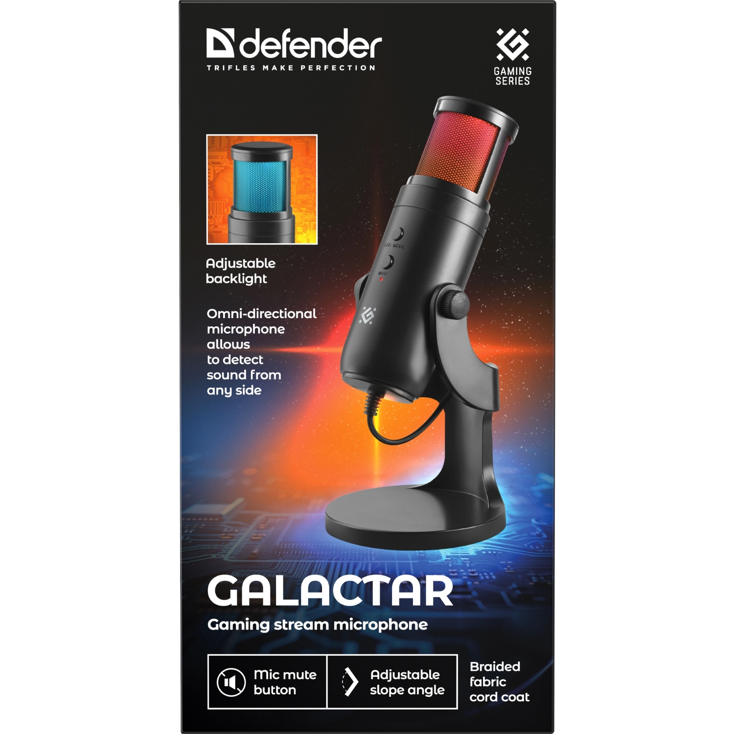 Ігровий стрім мікрофон Defender Galactar GMC 250 USB, LED, 1.5 м (64625) Чорний на малюнкі №6