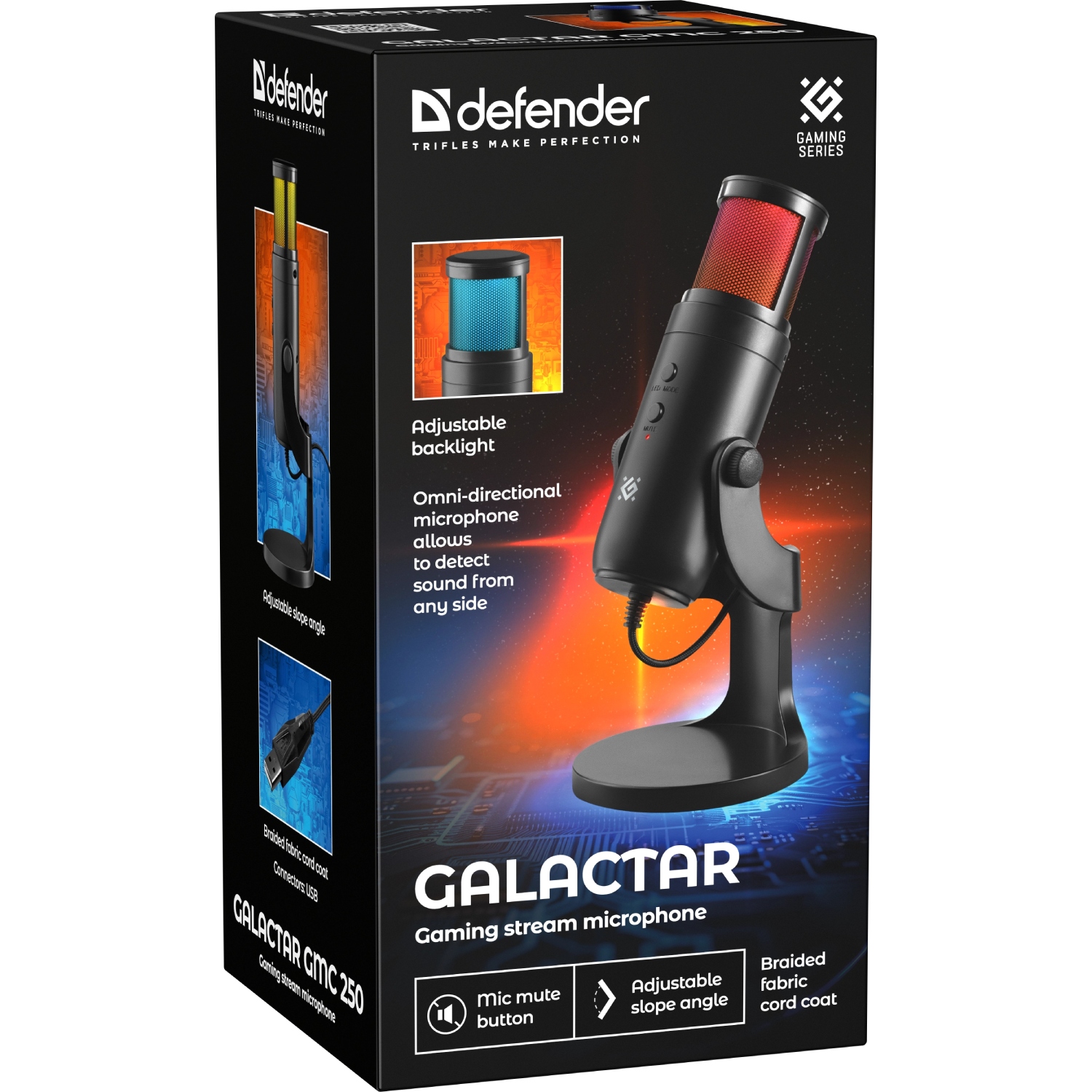 Ігровий стрім мікрофон Defender Galactar GMC 250 USB, LED, 1.5 м (64625) Чорний на малюнкі №7