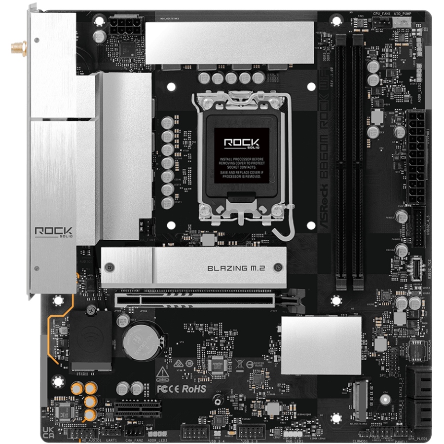 AsRock (1851/B860, 2*DDR5, 2*PCIex16, HDMI/DP, 4xSATA, 2xM.2, 2.5Glan, 7.1ch, mATX) (B860M ROCK WIFI) на малюнкі №1