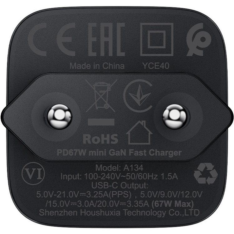 Зарядний пристрій 1xUSB-C 67W Gan A134 Fast Charger Black Acefast (6974316285717) на малюнкі №5