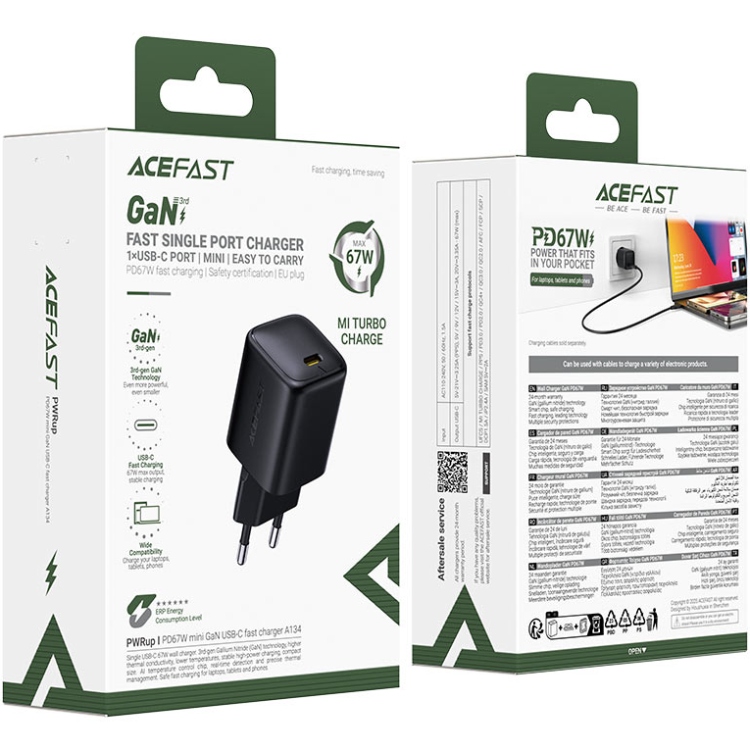 Зарядний пристрій 1xUSB-C 67W Gan A134 Fast Charger Black Acefast (6974316285717) на малюнкі №6