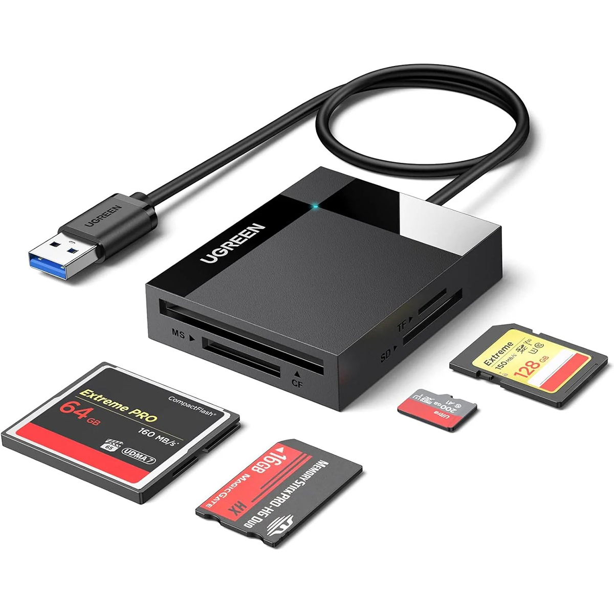 Card Reader USB 3.0 SD/TF/CF/MS 4 в 1 кабель 0.5м CR125 Ugreen (30333) на малюнкі №2