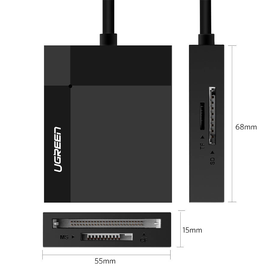 Card Reader USB 3.0 SD/TF/CF/MS 4 в 1 кабель 0.5м CR125 Ugreen (30333) на малюнкі №3