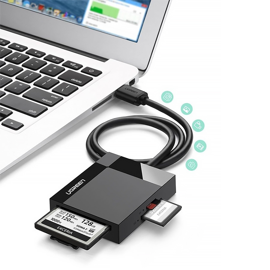 Card Reader USB 3.0 SD/TF/CF/MS 4 в 1 кабель 0.5м CR125 Ugreen (30333) на малюнкі №4