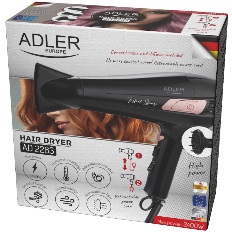 Фен Adler AD 2283 black 2400Вт/ 2 швидкості/ хол.обдув/ темп.режимів-3/ ахист від перегріву (AD2283B) Чорний на малюнкі №9