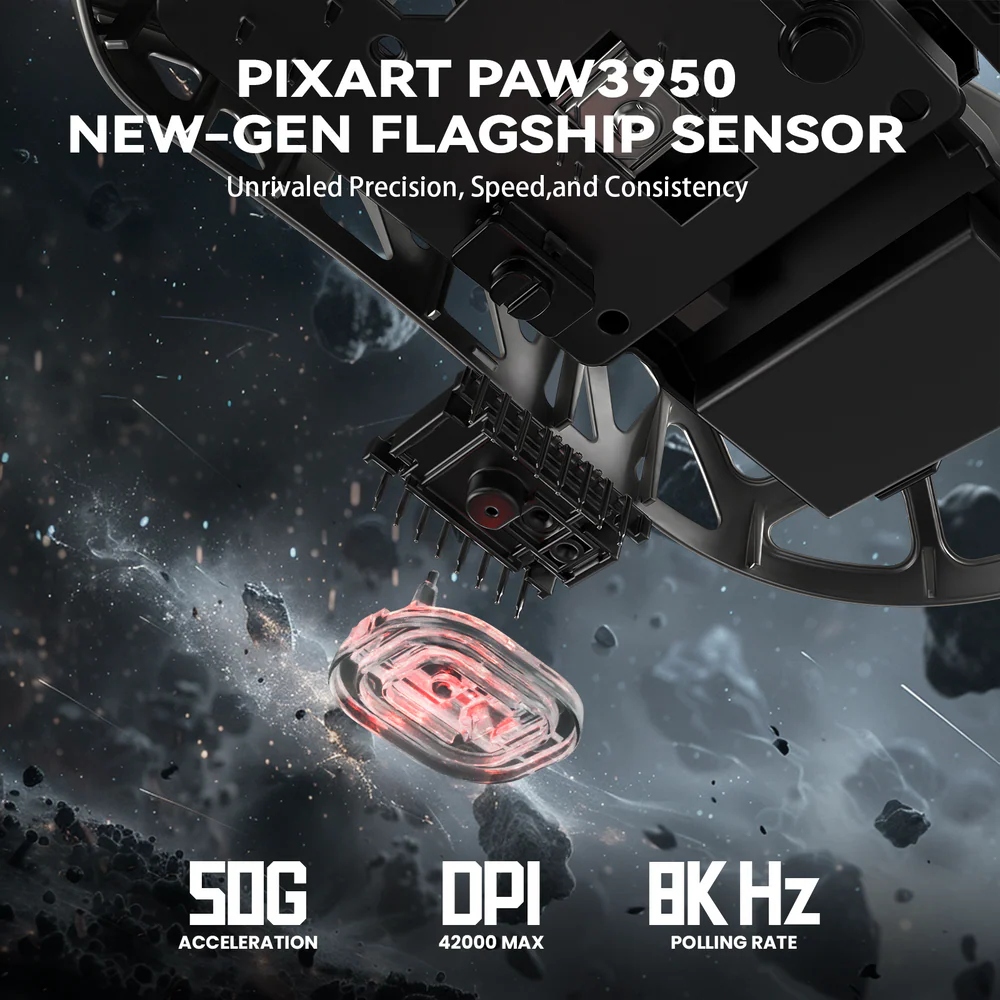 Мишка Attack Shark R2, Wireless/Bluetooth, 42000dpi. (PAW3950), 6кн, Silver gray (R2SGR_AS) Сірий на малюнкі №8