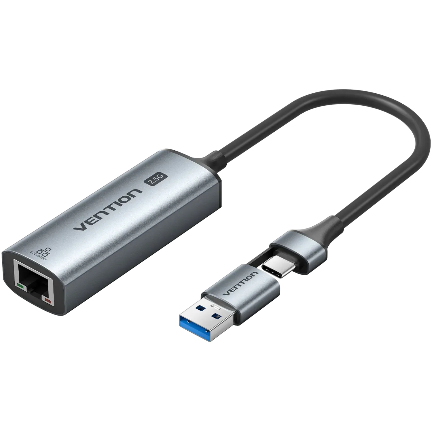 Перехідник USB-C/USB-A -- Ethernet RJ45 2500Mb 0.15м Aluminum Alloy Vention сірий (CFUHB) на малюнкі №1