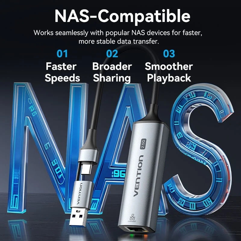 Перехідник USB-C/USB-A -- Ethernet RJ45 2500Mb 0.15м Aluminum Alloy Vention сірий (CFUHB) на малюнкі №5