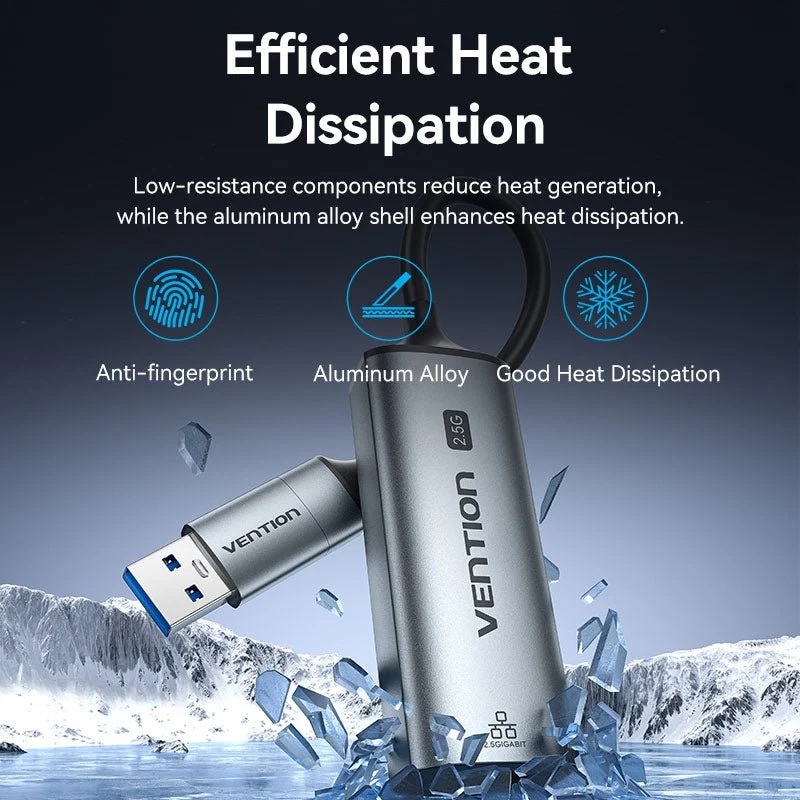 Перехідник USB-C/USB-A -- Ethernet RJ45 2500Mb 0.15м Aluminum Alloy Vention сірий (CFUHB) на малюнкі №7