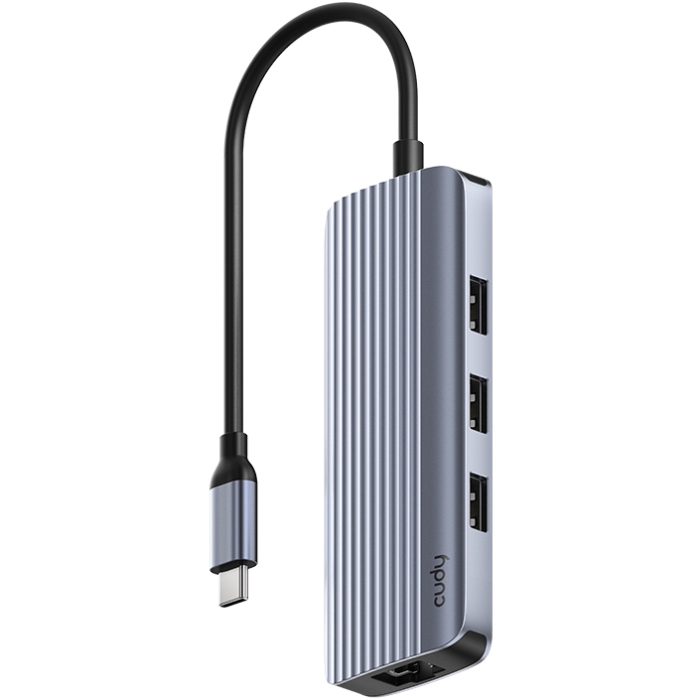 Хаб USB 3.0 Type-C - 3хUSB-A,1хUSB-C(5Гбіт/с), 1x4K@60Hz HDMI Port, 1xGig Ethernet port, алюмінієви (UH606) на малюнкі №1
