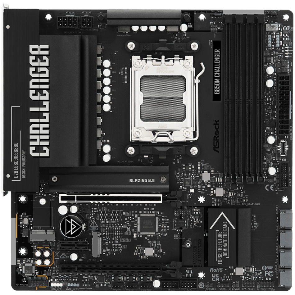 ASRock (AM5/B850, 4*DDR5, 2xPCIex16, HDMI/DP, 4xSATAІІІ,2xM.2, 2.5GLan, mATX) (B850M CHALLENGER) на малюнкі №1