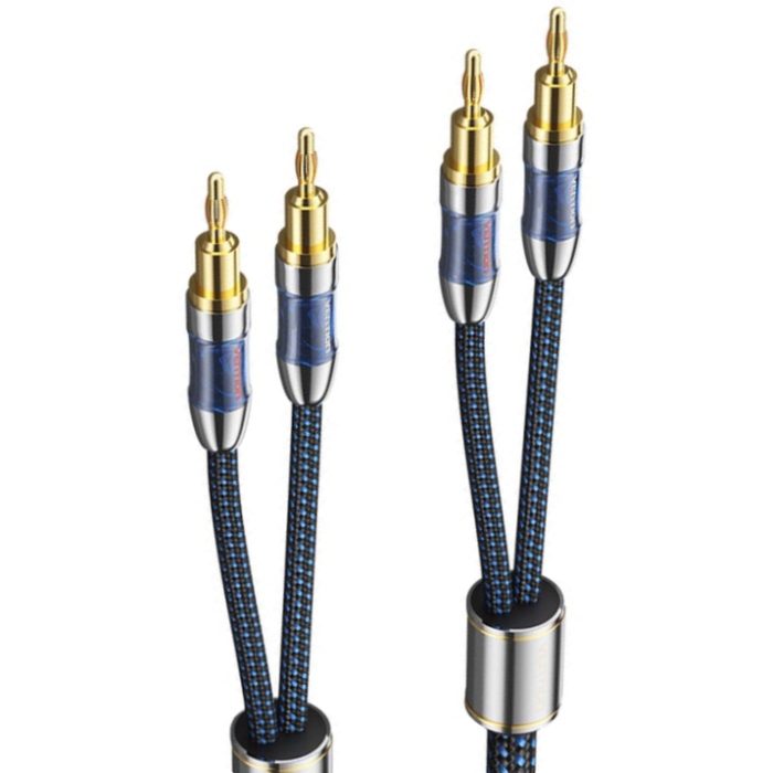 HiFi Audio Speaker Cable 10.0м,Banana 2xM/M,4N OFC Silver, Gold-Plated,TPE + обплетення,Vention (BLBLL) Блакитний на малюнкі №1