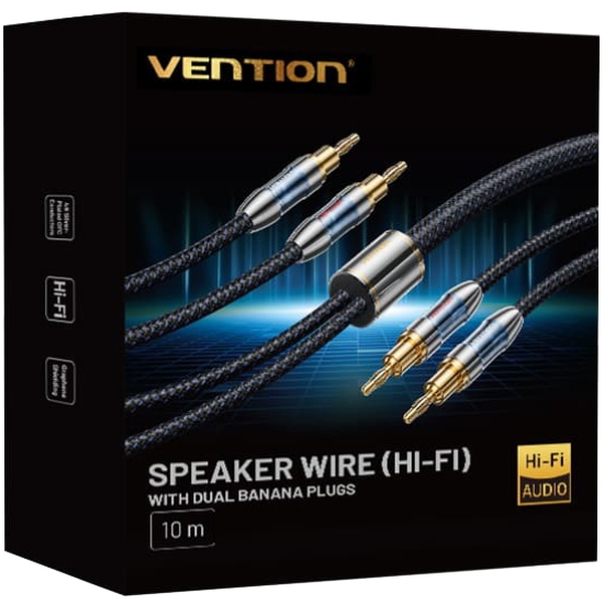 HiFi Audio Speaker Cable 10.0м,Banana 2xM/M,4N OFC Silver, Gold-Plated,TPE + обплетення,Vention (BLBLL) Блакитний на малюнкі №3