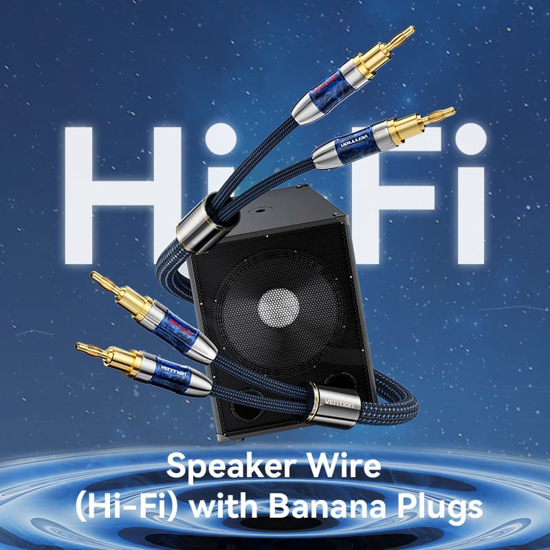 HiFi Audio Speaker Cable 10.0м,Banana 2xM/M,4N OFC Silver, Gold-Plated,TPE + обплетення,Vention (BLBLL) Блакитний на малюнкі №4