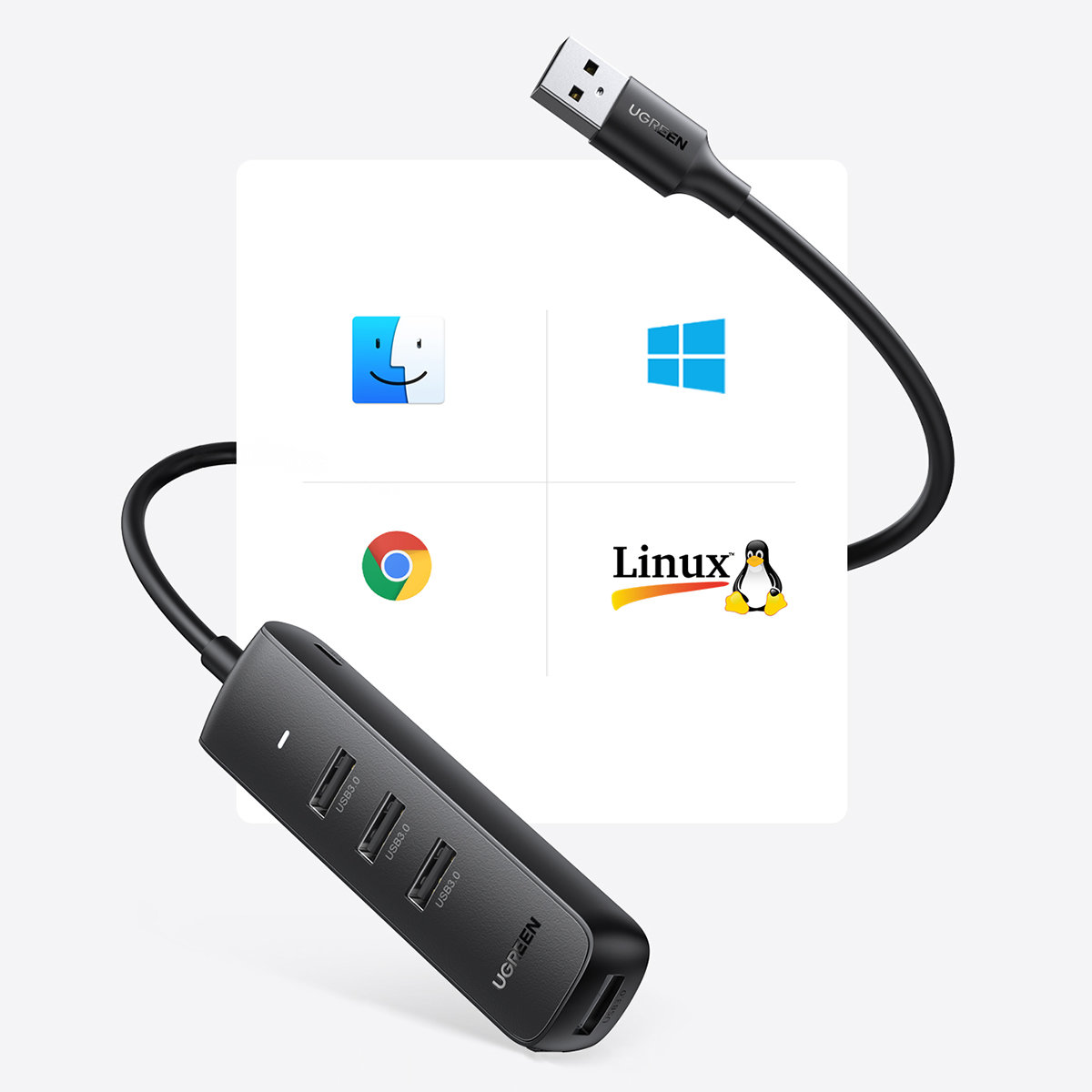 Хаб USB 3.2 Type A - 4xUSB 3.2 Активний, 1м Чорний CM416 UGREEN (80657) на малюнкі №2