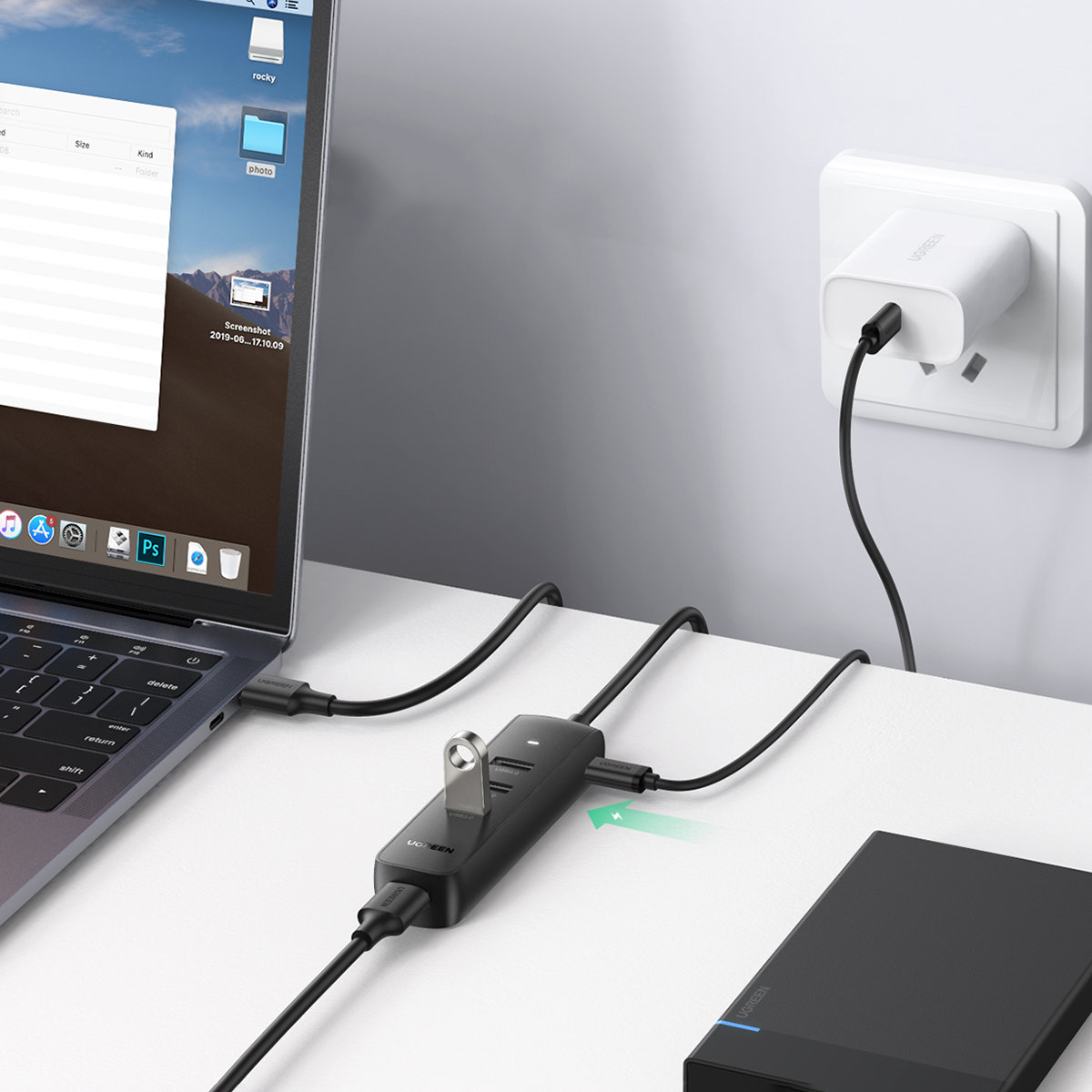 Хаб USB 3.2 Type A - 4xUSB 3.2 Активний, 1м Чорний CM416 UGREEN (80657) на малюнкі №4