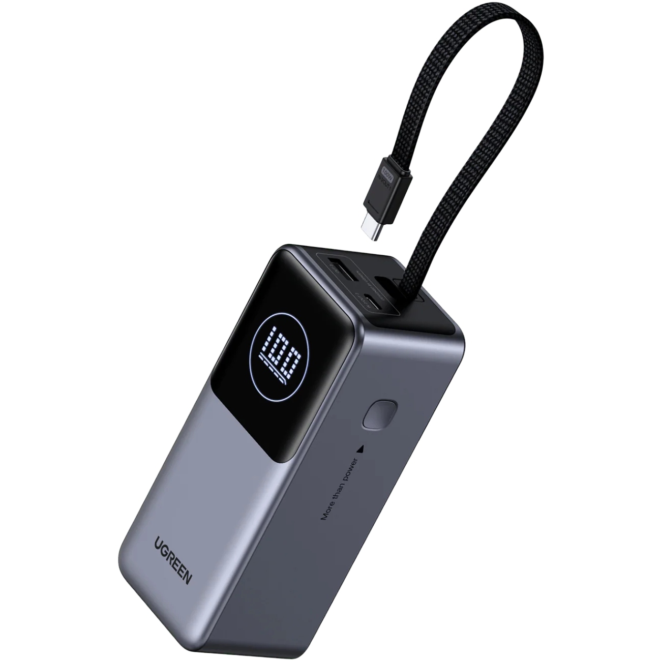 УМБ Ugreen 20000mAh 130W PD/QC, USB-A, USB-С In/Out with built-in USB-C cable (PB723) Gray (55365B) на малюнкі №2