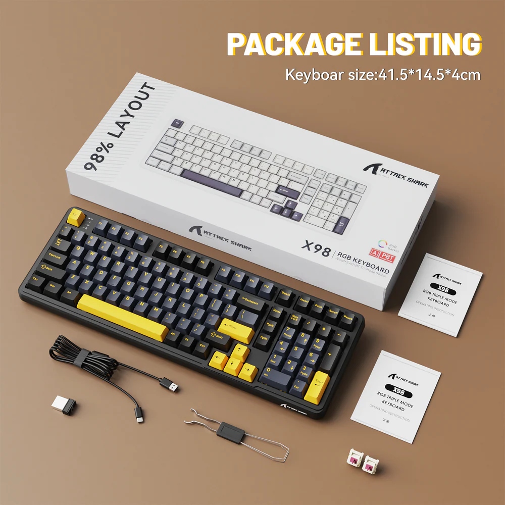 Клавіатура ігрова механічна Attack Shark X98 102кл. RGB, Wireless, Star Black (X98SB_AS) Чорний на малюнкі №2